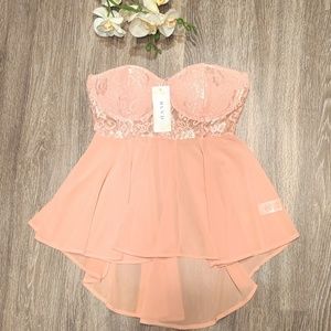 Pink Lace Lightly Lined Bustier Zip Up Top-M